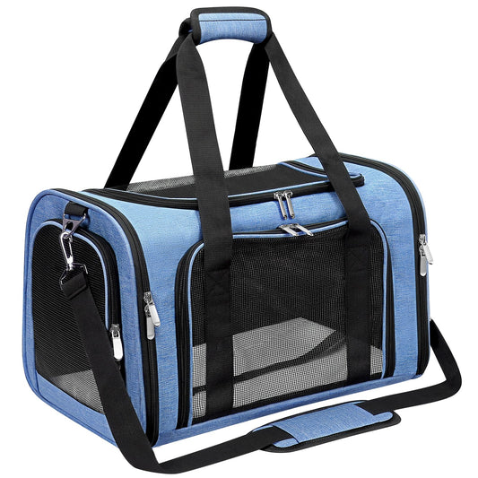 Soft-Sided Cat/Dog/Pet Carrier, Collapsible Pets Travel Carriers for Big Cats/Small Dogs with Shoulder Strap & Removable Mat, Mesh Puppy Carry Bag, Up to 16 Lbs, TSA Airline Approved(Gray)