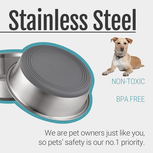 PEGGY11 Nonslip Stainless Steel Dog Bowls, 7.6 US Cup, 2 Count | No slide silicone bottom, Dishwasher safe, Easy to clean, Stackable design