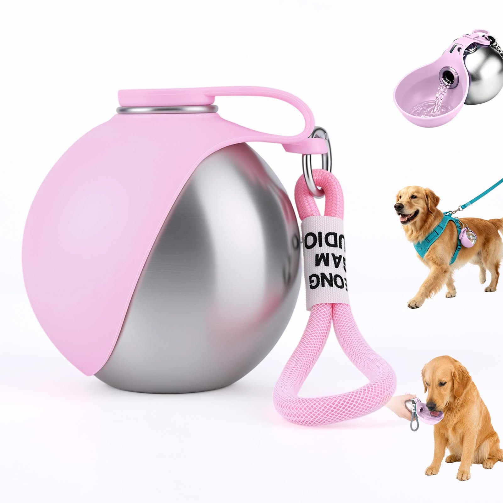 2 in 1 Portable Dog Water Bottle for Dogs,10oz Stainless Steel Portable Dog Water Bottle with Foldable Silicone Bowl, Leak-Proof 2 in 1 Portable Tumbler for Small Dog & Puppy Walking Hiking Outdoor