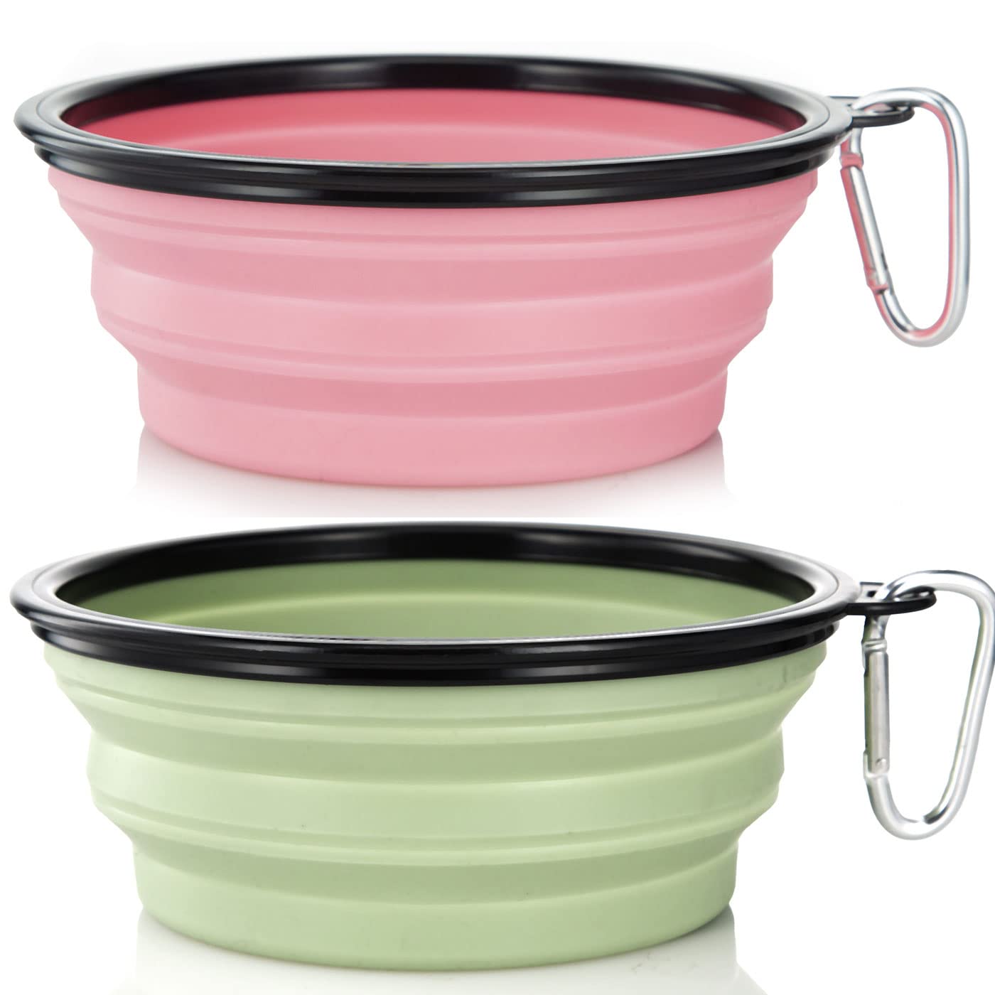Dog Bowl Pet Collapsible Bowls, 2 Pack for Cats Dogs, Portable Pet Feeding Watering Dish for Walking Parking Traveling with 2 Carabiners (Small, Blue+Green)