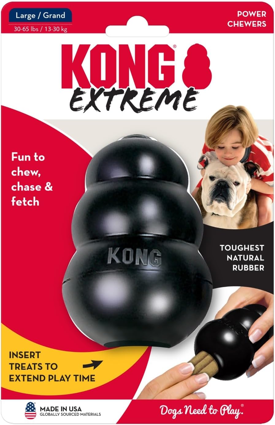 KONG Extreme Dog Toy, Durable Natural Rubber Chew, for Large Dogs | Treat-Filling Chew & Fetch Toy with Erratic Bounce, Made from KONG's Most Durable Natural Rubber for Power Chewers