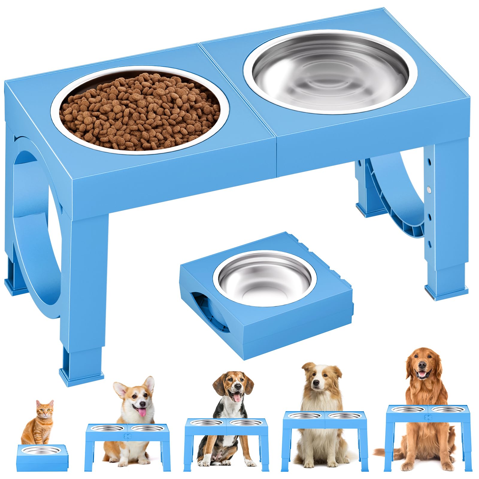 XIAZ Elevated Dog Bowls Large Breed Raised Dogs Bowl Stand Large/Medium Sized Dog Stainless Steel Food Water Bowl Stands 5 Heights Adjustable 9/11/12/14in Black Pet Feeder Dish Station