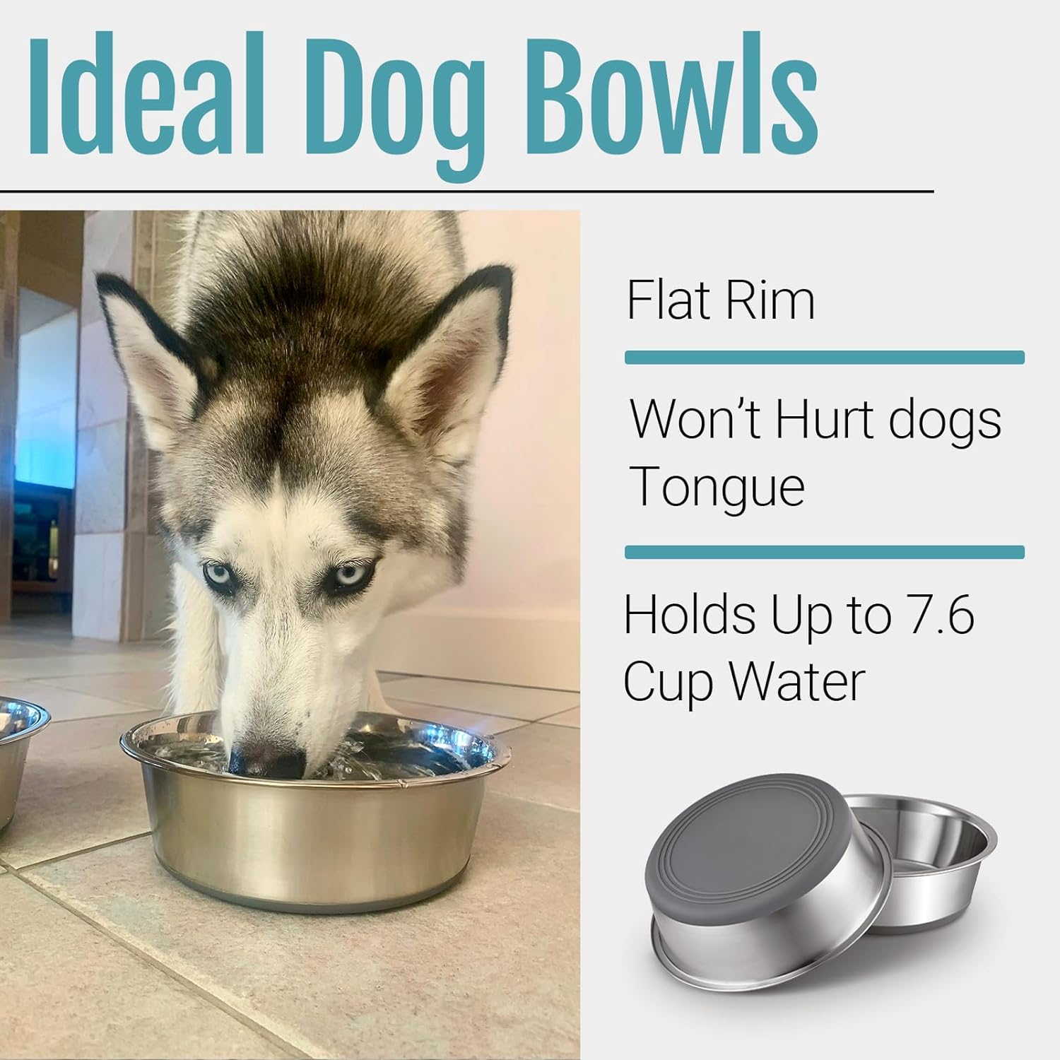 PEGGY11 Nonslip Stainless Steel Dog Bowls, 7.6 US Cup, 2 Count | No slide silicone bottom, Dishwasher safe, Easy to clean, Stackable design