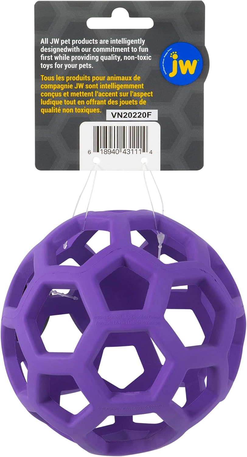 JW Pet Hol-ee Roller Dog Toy Puzzle Ball, Natural Rubber, Medium (4.5 Inch Diameter), Colors May Vary