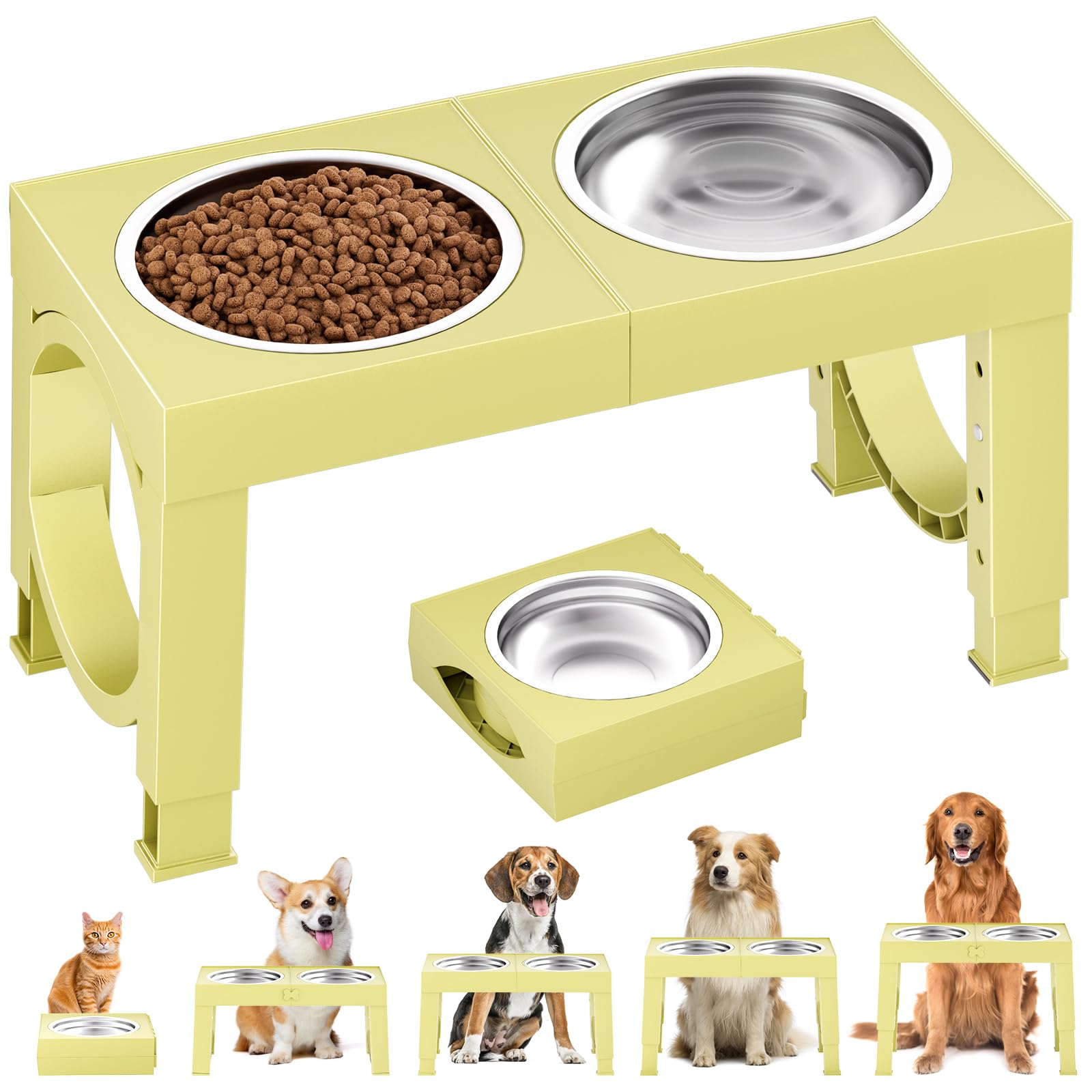 XIAZ Elevated Dog Bowls Large Breed Raised Dogs Bowl Stand Large/Medium Sized Dog Stainless Steel Food Water Bowl Stands 5 Heights Adjustable 9/11/12/14in Black Pet Feeder Dish Station