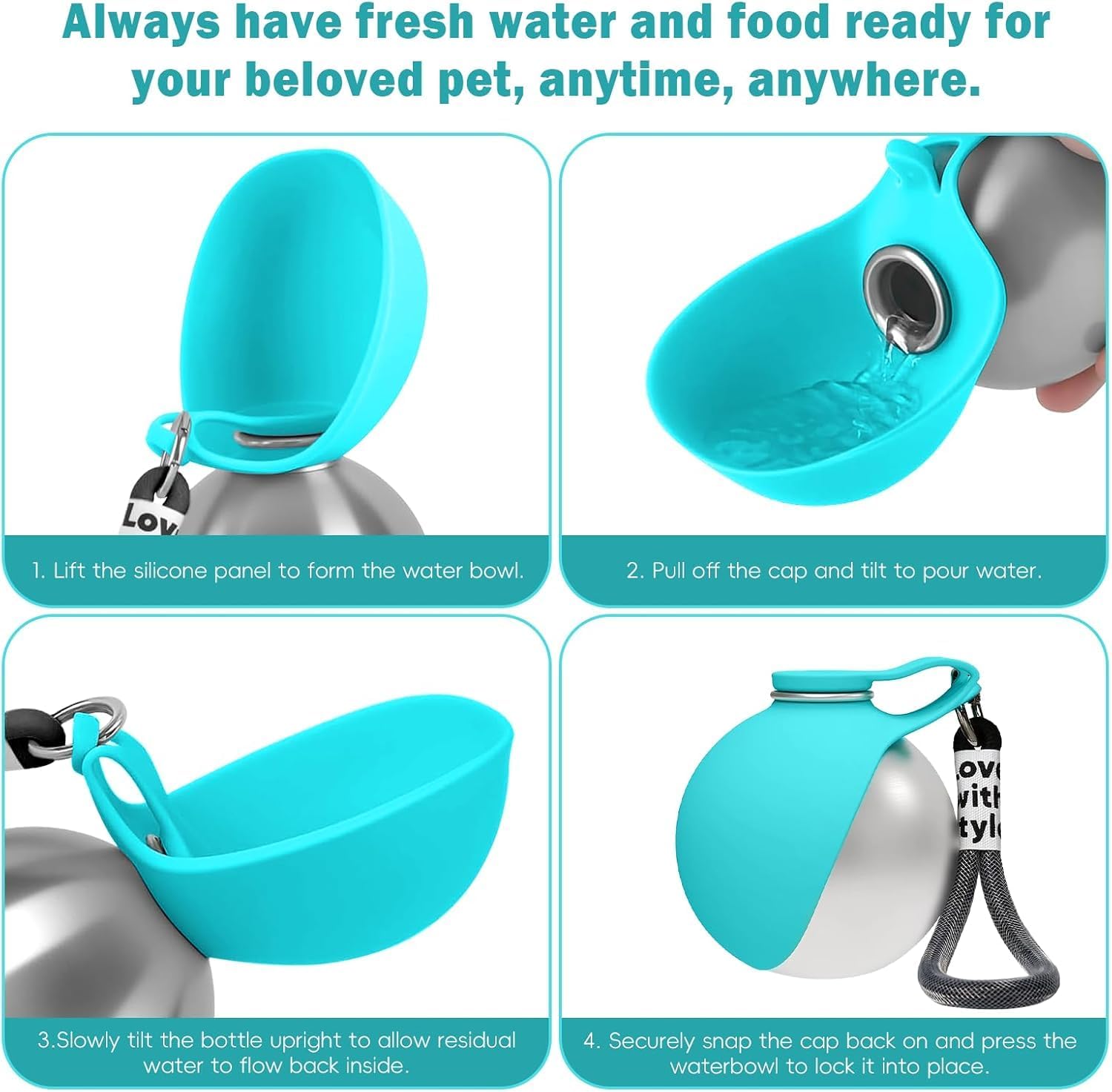 2 in 1 Portable Dog Water Bottle for Dogs,10oz Stainless Steel Portable Dog Water Bottle with Foldable Silicone Bowl, Leak-Proof 2 in 1 Portable Tumbler for Small Dog & Puppy Walking Hiking Outdoor