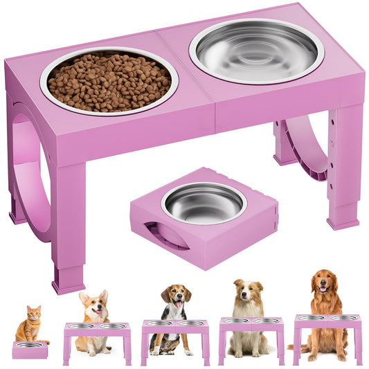 XIAZ Elevated Dog Bowls Large Breed Raised Dogs Bowl Stand Large/Medium Sized Dog Stainless Steel Food Water Bowl Stands 5 Heights Adjustable 9/11/12/14in Black Pet Feeder Dish Station