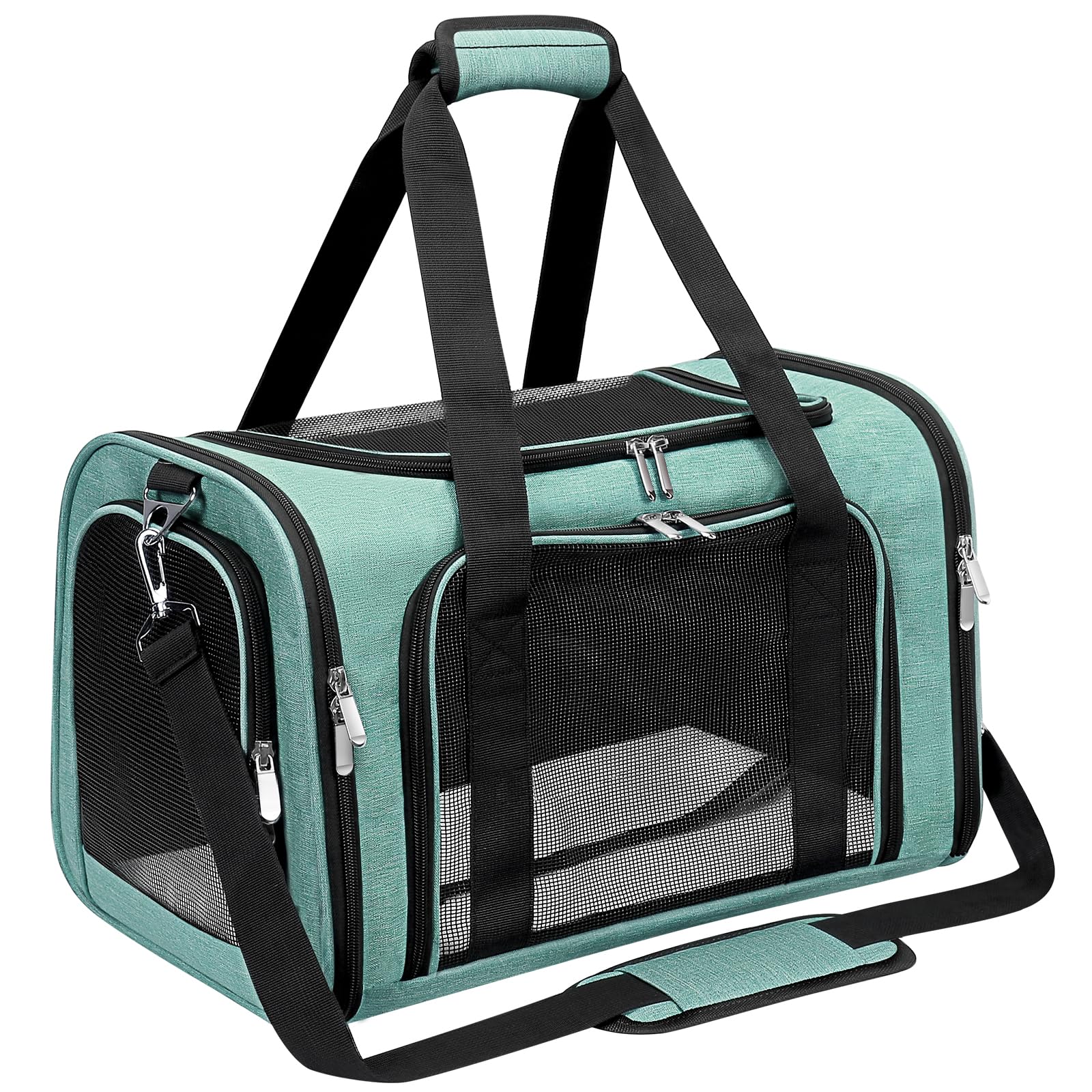 Soft-Sided Cat/Dog/Pet Carrier, Collapsible Pets Travel Carriers for Big Cats/Small Dogs with Shoulder Strap & Removable Mat, Mesh Puppy Carry Bag, Up to 16 Lbs, TSA Airline Approved(Gray)