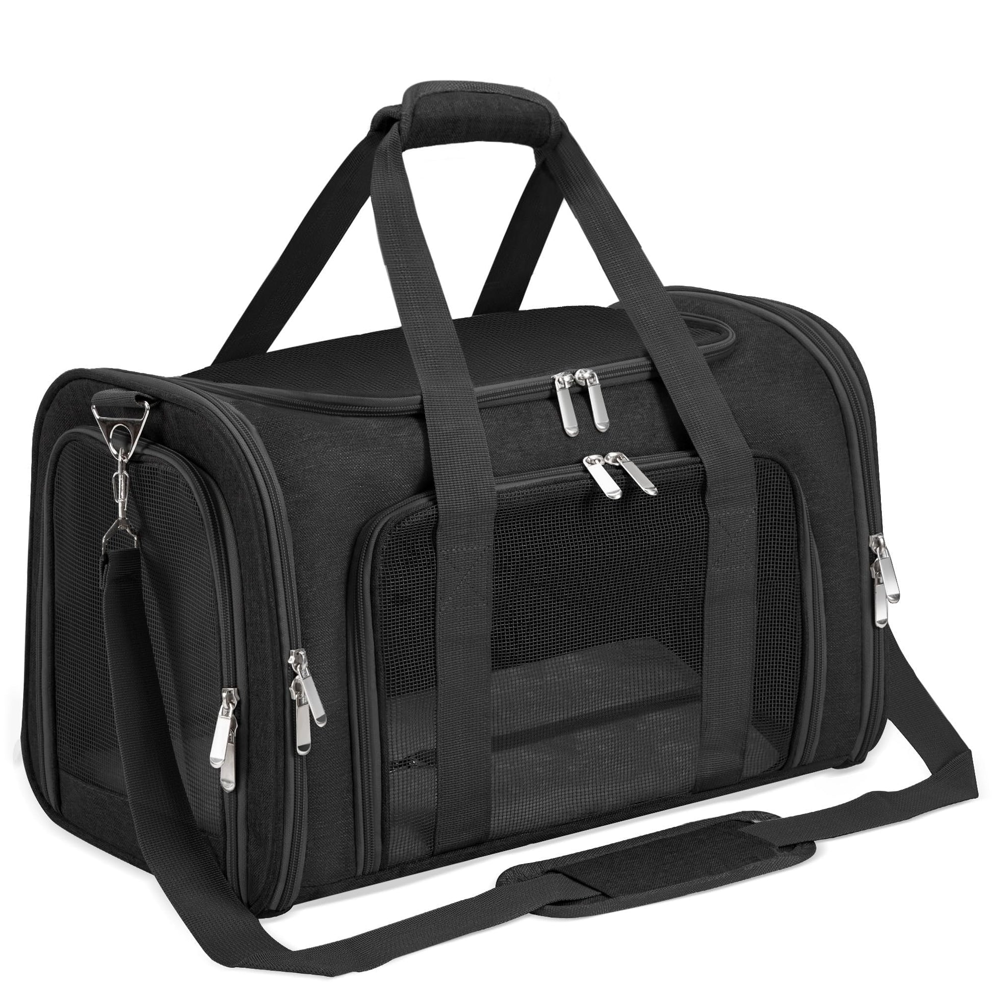 Soft-Sided Cat/Dog/Pet Carrier, Collapsible Pets Travel Carriers for Big Cats/Small Dogs with Shoulder Strap & Removable Mat, Mesh Puppy Carry Bag, Up to 16 Lbs, TSA Airline Approved(Gray)