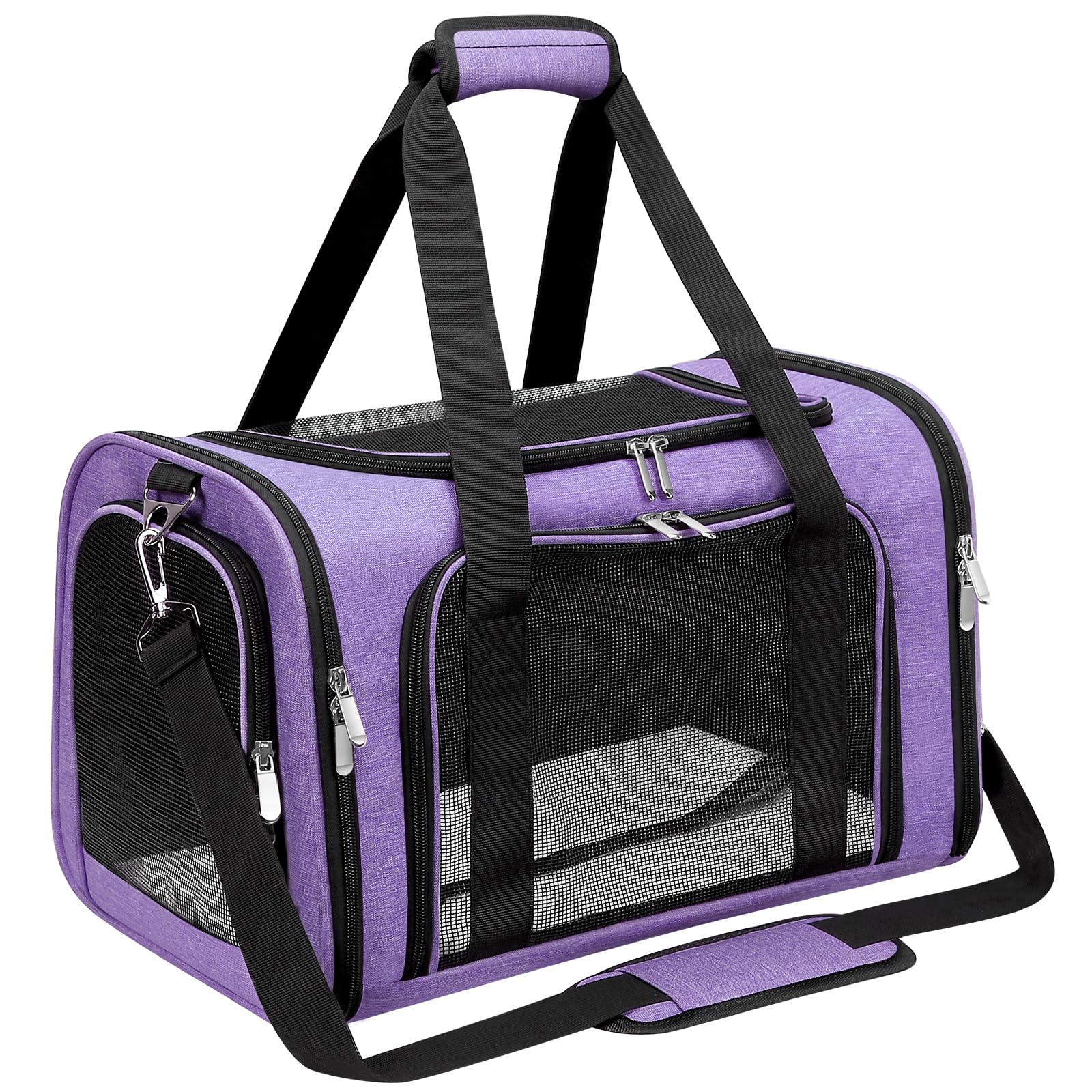 Soft-Sided Cat/Dog/Pet Carrier, Collapsible Pets Travel Carriers for Big Cats/Small Dogs with Shoulder Strap & Removable Mat, Mesh Puppy Carry Bag, Up to 16 Lbs, TSA Airline Approved(Gray)