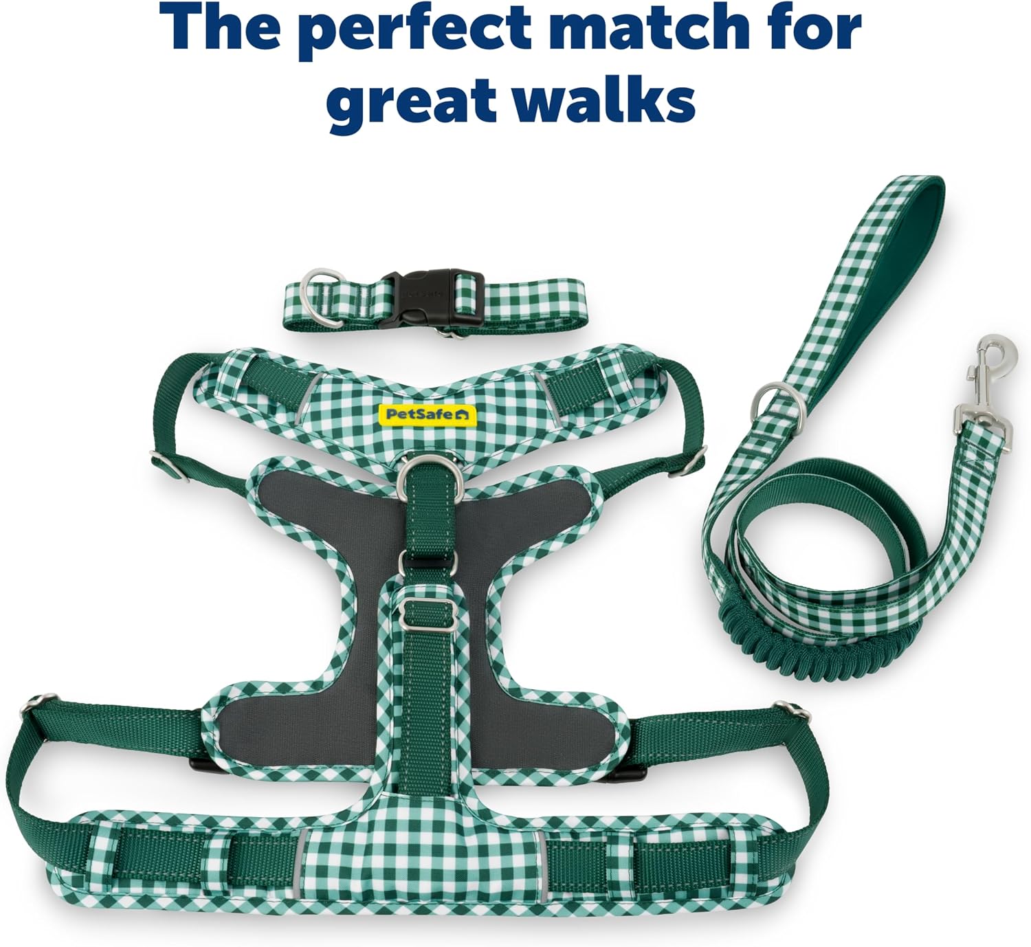 PetSafe Easy Walk Comfort No Pull Dog Harness, Green Gingham, Large | Stops Pulling on First Use with Front Martingale Loop, Padded Comfort, 5-Point Adjustable Fit