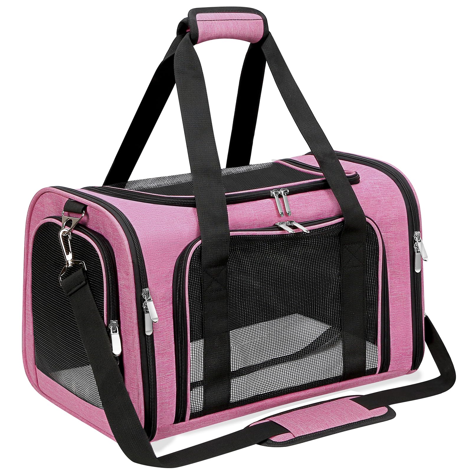 Soft-Sided Cat/Dog/Pet Carrier, Collapsible Pets Travel Carriers for Big Cats/Small Dogs with Shoulder Strap & Removable Mat, Mesh Puppy Carry Bag, Up to 16 Lbs, TSA Airline Approved(Gray)