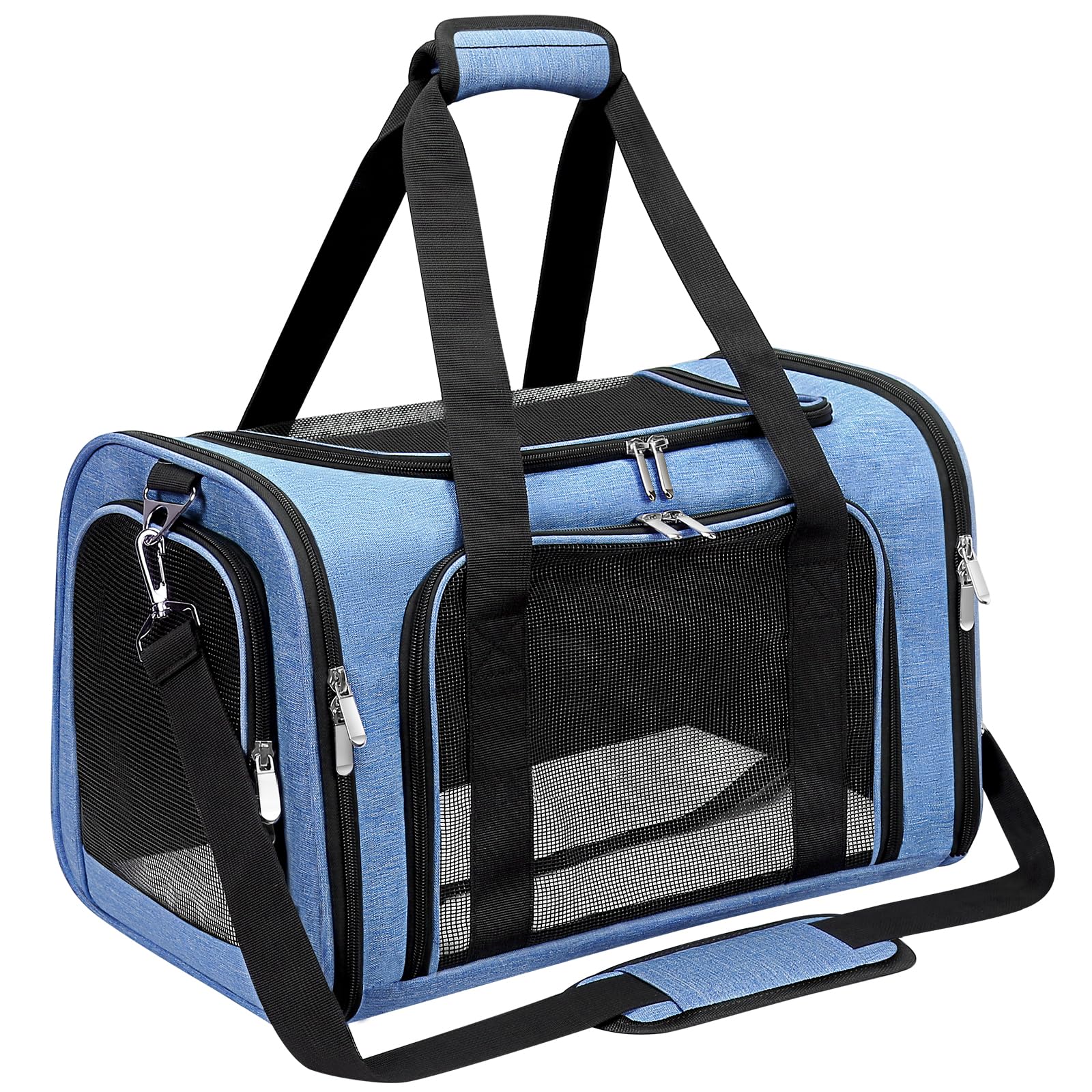 Soft-Sided Cat/Dog/Pet Carrier, Collapsible Pets Travel Carriers for Big Cats/Small Dogs with Shoulder Strap & Removable Mat, Mesh Puppy Carry Bag, Up to 16 Lbs, TSA Airline Approved(Gray)